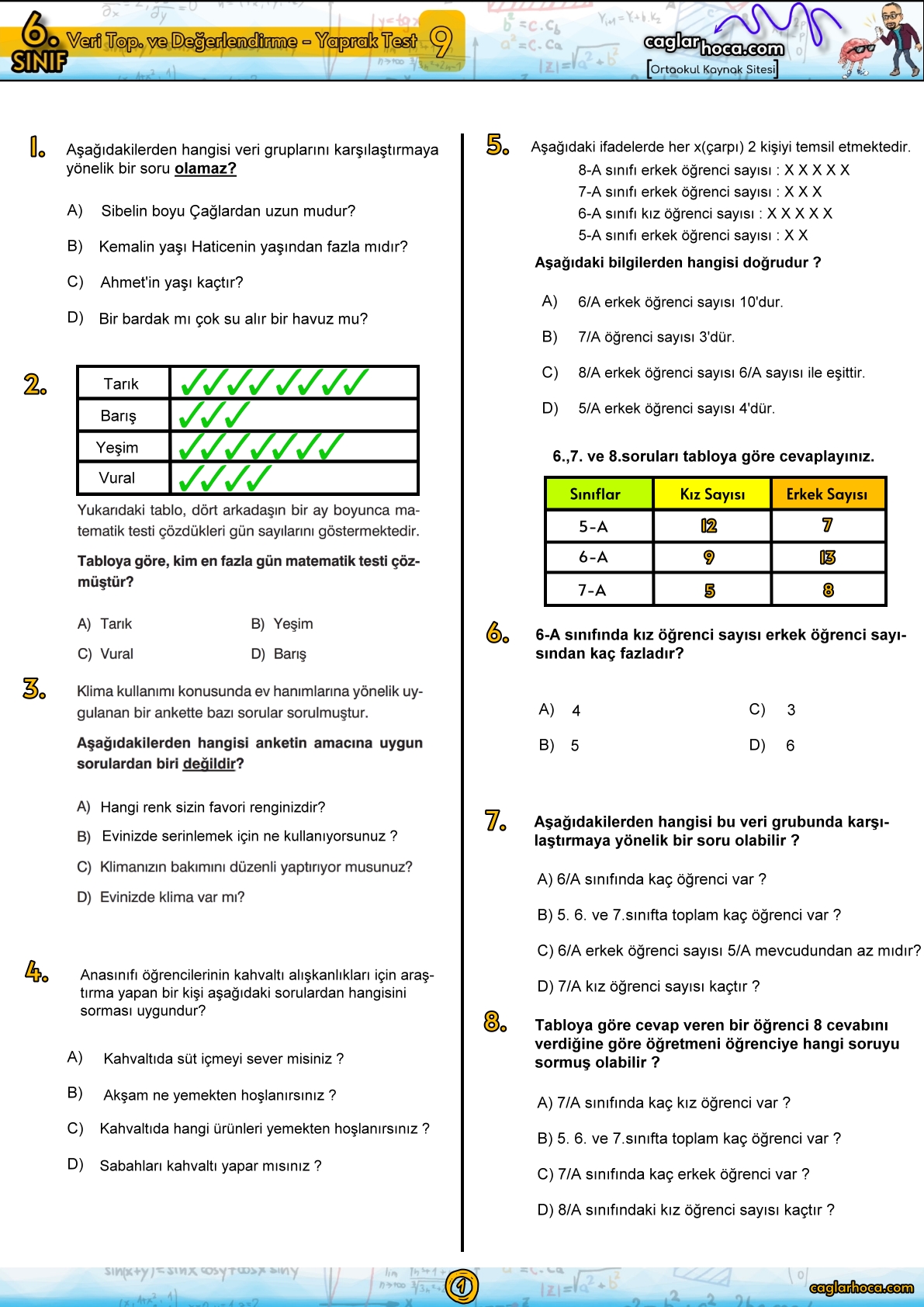 6.sınıf 9.ünite veri toplama ve değerlendirme