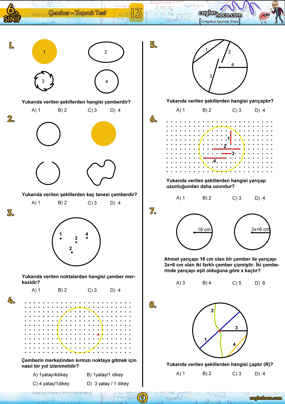 6.sınıf çember yaprak test