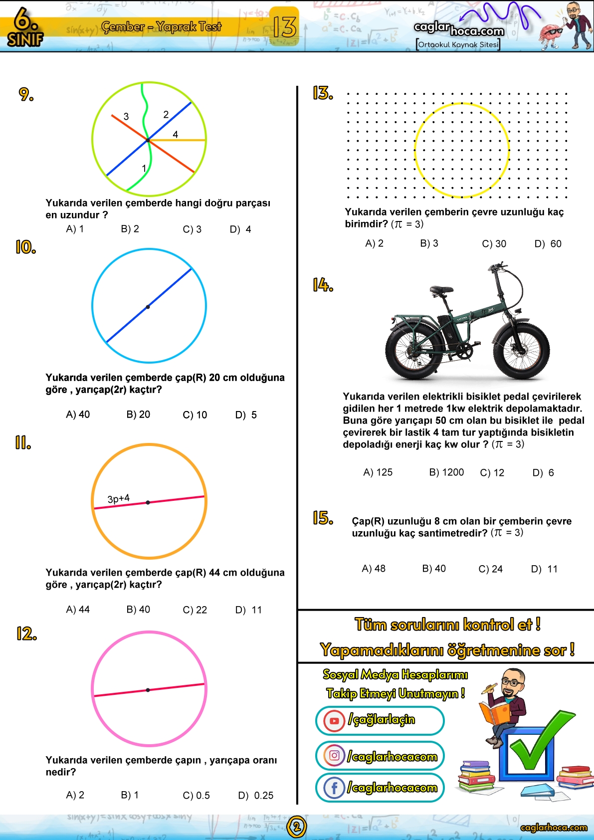 6.sınıf çember yaprak test