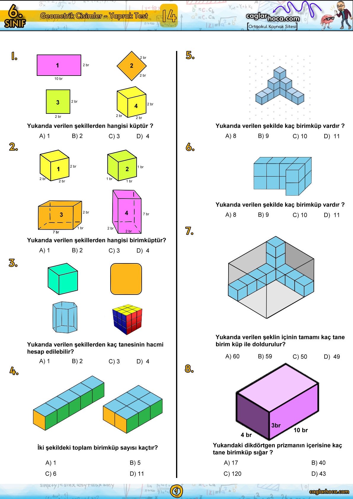 6.sınıf matematik geometrik cisimler yaprak test