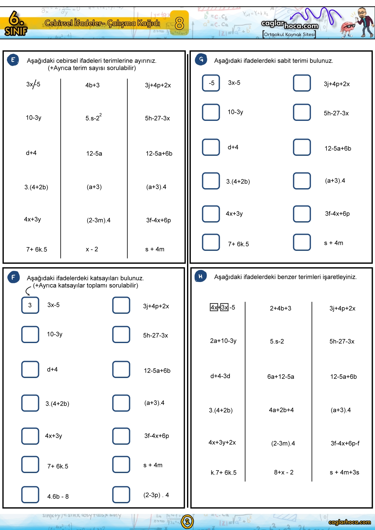 cebirsel ifadeler,6. sınıf matematik cebirsel ifadeler çalışma kağıdı,cebirsel ifadeler soru çözümü,6. sınıf matematik cebirsel ifadeler,cebirsel ifadeler pdf