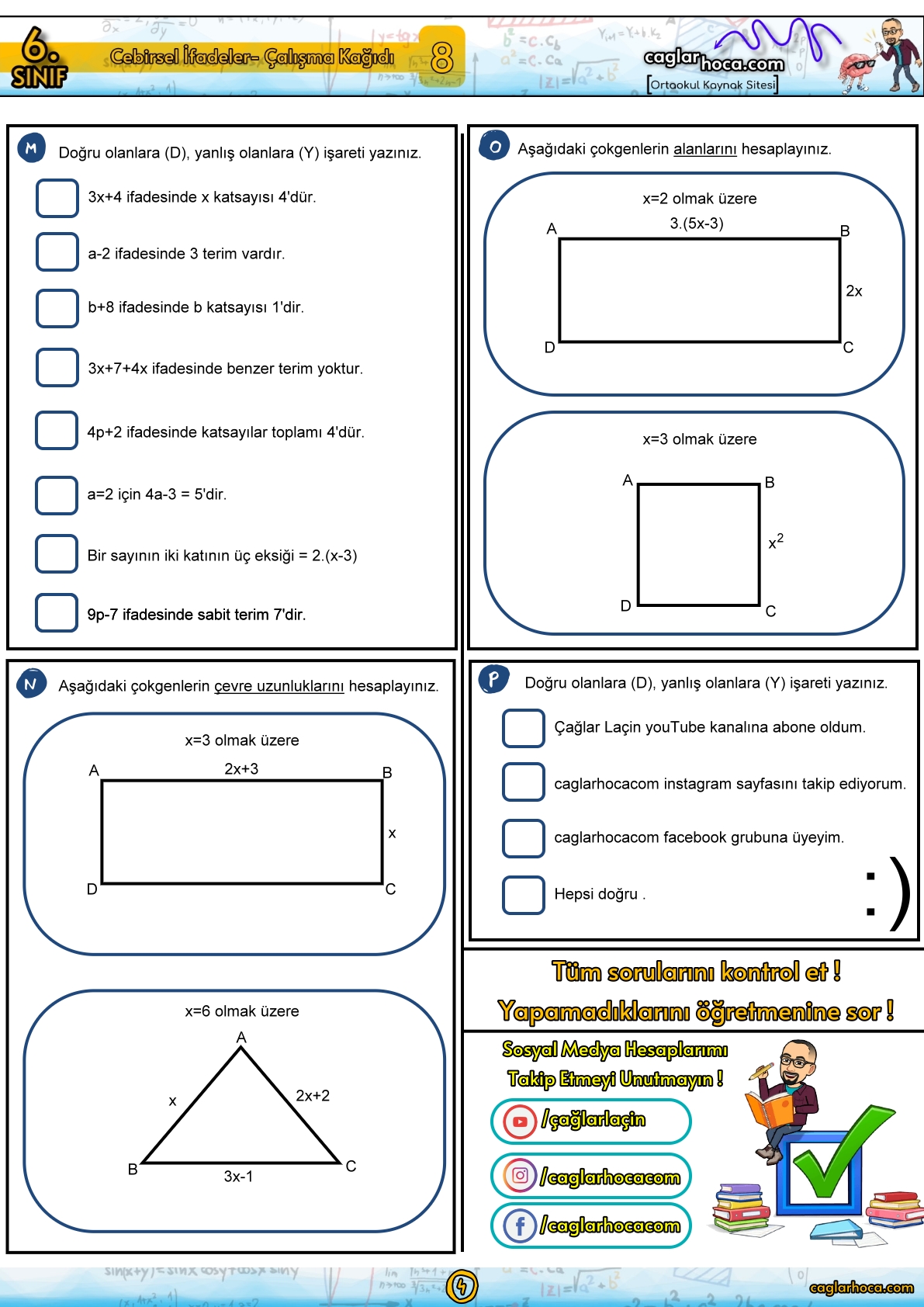 cebirsel ifadeler,6. sınıf matematik cebirsel ifadeler çalışma kağıdı,cebirsel ifadeler soru çözümü,6. sınıf matematik cebirsel ifadeler,cebirsel ifadeler pdf